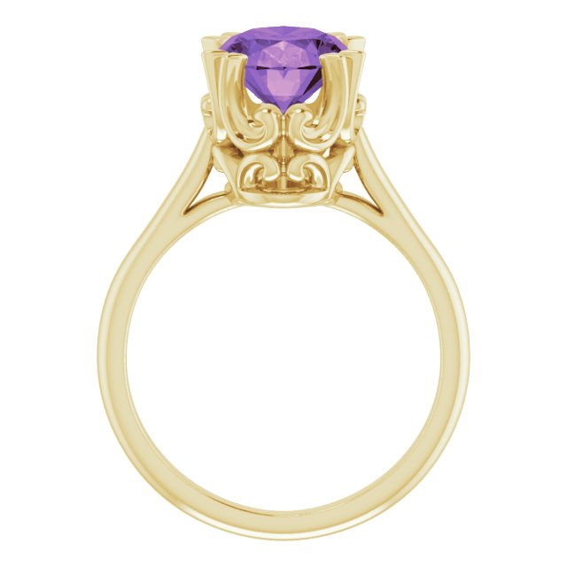 14K Gold Oval Natural Amethyst Solitaire Ring – 6-10mm Stones - Yellow Gold - view 2