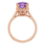 14K Gold Oval Natural Amethyst Solitaire Ring – 6-10mm Stones - Rose Gold - view 2