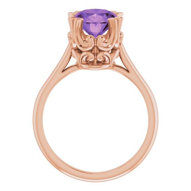 14K Gold Oval Natural Amethyst Solitaire Ring – 6-10mm Stones - Rose Gold - view 2