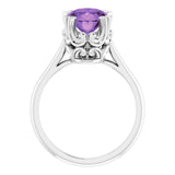 Platinum Oval Natural Amethyst Solitaire Ring – 6-10mm Stones - view 2