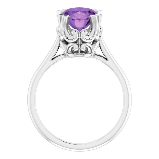 14K Gold Oval Natural Amethyst Solitaire Ring – 6-10mm Stones - White Gold - view 2
