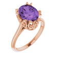 14K Gold Oval Natural Amethyst Solitaire Ring – 6-10mm Stones - Rose Gold