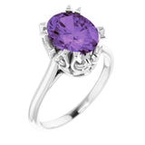 14K Gold Oval Natural Amethyst Solitaire Ring – 6-10mm Stones - White Gold