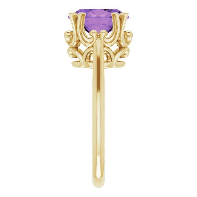 14K Gold Oval Natural Amethyst Solitaire Ring – 6-10mm Stones - Yellow Gold - view 4