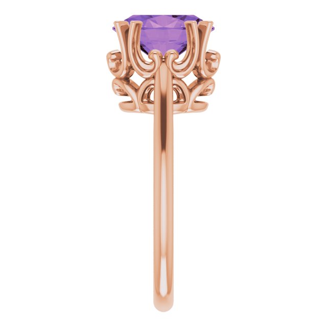 14K Gold Oval Natural Amethyst Solitaire Ring – 6-10mm Stones - Rose Gold - view 4