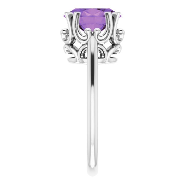 Platinum Oval Natural Amethyst Solitaire Ring – 6-10mm Stones - view 4