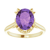 14K Gold Oval Natural Amethyst Solitaire Ring – 6-10mm Stones - Yellow Gold - view 3