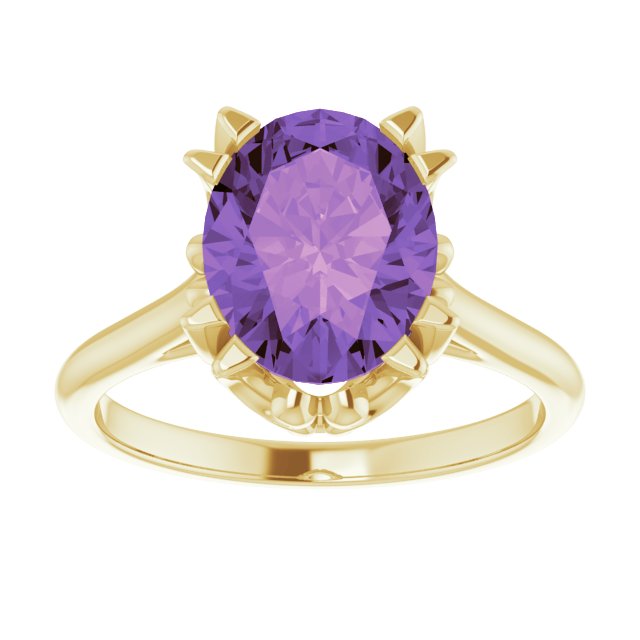 14K Gold Oval Natural Amethyst Solitaire Ring – 6-10mm Stones - Yellow Gold - view 3