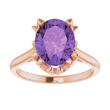 14K Gold Oval Natural Amethyst Solitaire Ring – 6-10mm Stones - Rose Gold - view 3