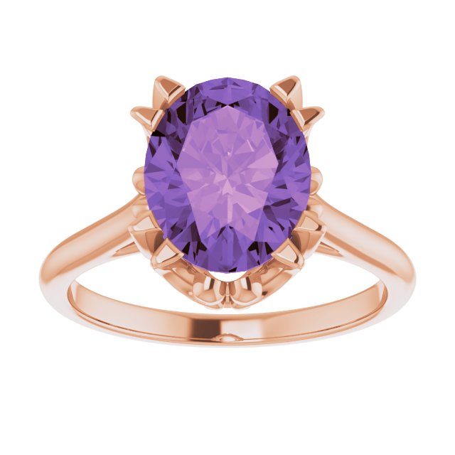 14K Gold Oval Natural Amethyst Solitaire Ring – 6-10mm Stones - Rose Gold - view 3