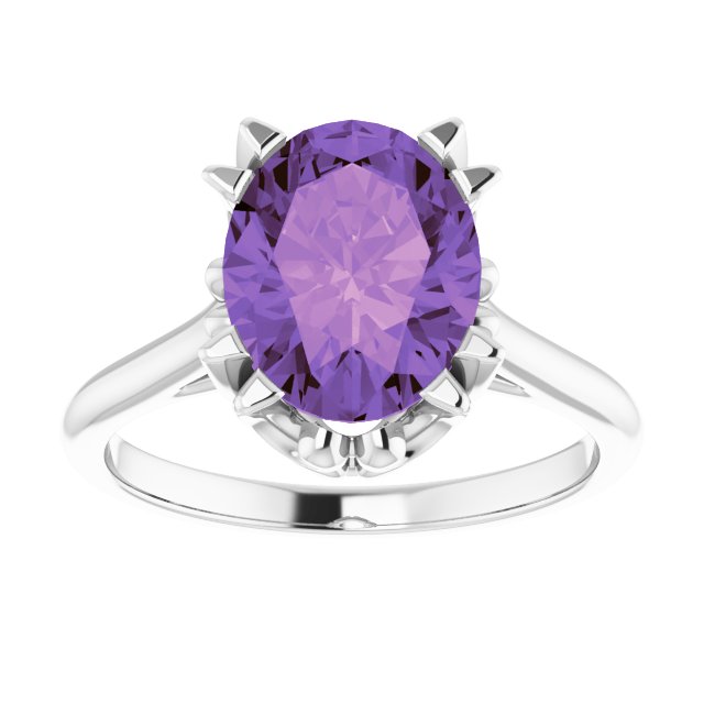 14K Gold Oval Natural Amethyst Solitaire Ring – 6-10mm Stones - White Gold - view 3