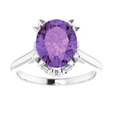 Platinum Oval Natural Amethyst Solitaire Ring – 6-10mm Stones - view 3