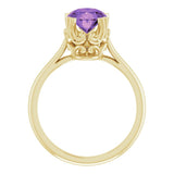 14K Gold Oval Natural Amethyst Solitaire Ring – 6-10mm Stones - Yellow Gold - view 2