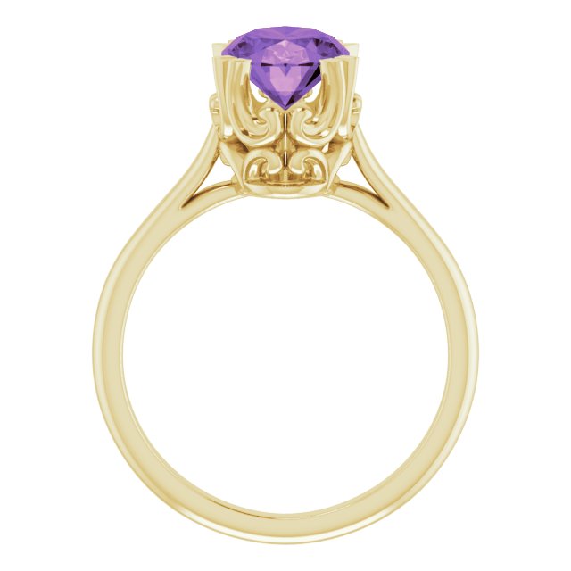 14K Gold Oval Natural Amethyst Solitaire Ring – 6-10mm Stones - Yellow Gold - view 2