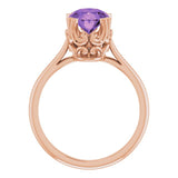 14K Gold Oval Natural Amethyst Solitaire Ring – 6-10mm Stones - Rose Gold - view 2