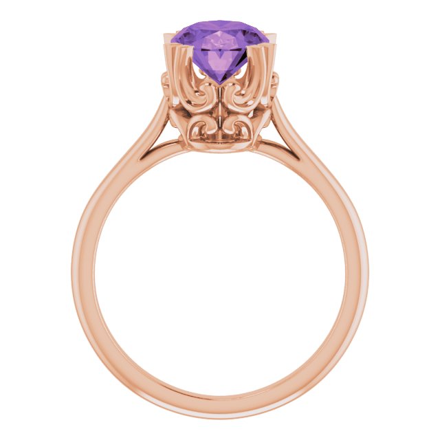 14K Gold Oval Natural Amethyst Solitaire Ring – 6-10mm Stones - Rose Gold - view 2
