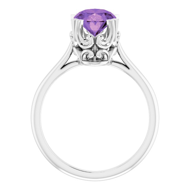 14K Gold Oval Natural Amethyst Solitaire Ring – 6-10mm Stones - White Gold - view 2