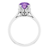 Platinum Oval Natural Amethyst Solitaire Ring – 6-10mm Stones - view 2