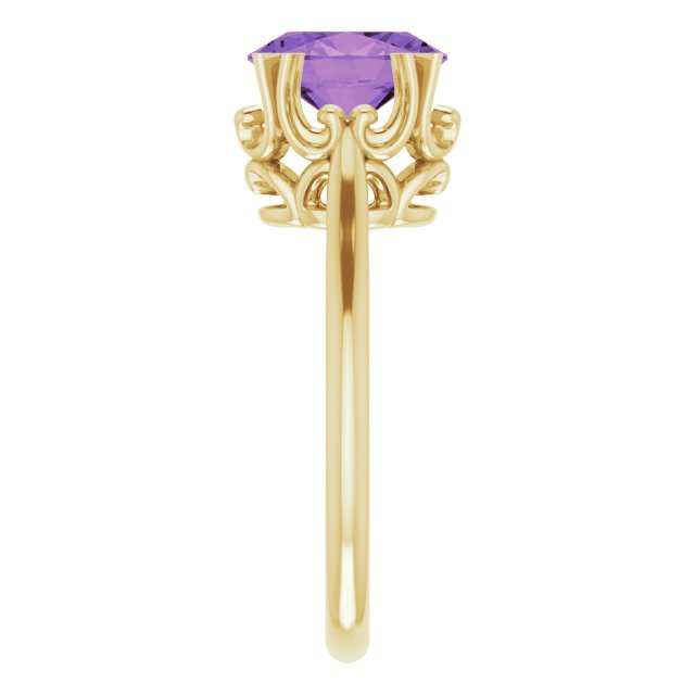 14K Gold Oval Natural Amethyst Solitaire Ring – 6-10mm Stones - Yellow Gold - view 4