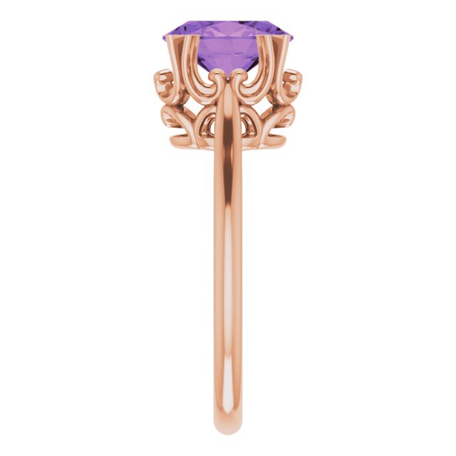 14K Gold Oval Natural Amethyst Solitaire Ring – 6-10mm Stones - Rose Gold - view 4