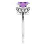 14K Gold Oval Natural Amethyst Solitaire Ring – 6-10mm Stones - White Gold - view 4