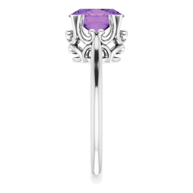 Platinum Oval Natural Amethyst Solitaire Ring – 6-10mm Stones - view 4