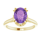 14K Gold Oval Natural Amethyst Solitaire Ring – 6-10mm Stones - Yellow Gold - view 3