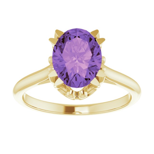 14K Gold Oval Natural Amethyst Solitaire Ring – 6-10mm Stones - Yellow Gold - view 3