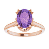 14K Gold Oval Natural Amethyst Solitaire Ring – 6-10mm Stones - Rose Gold - view 3