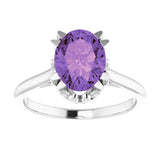 Platinum Oval Natural Amethyst Solitaire Ring – 6-10mm Stones - view 3