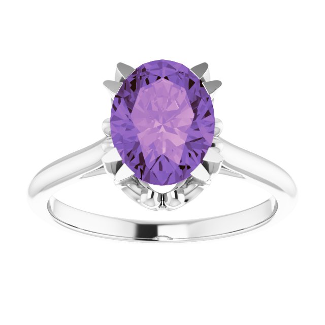 Platinum Oval Natural Amethyst Solitaire Ring – 6-10mm Stones - view 3