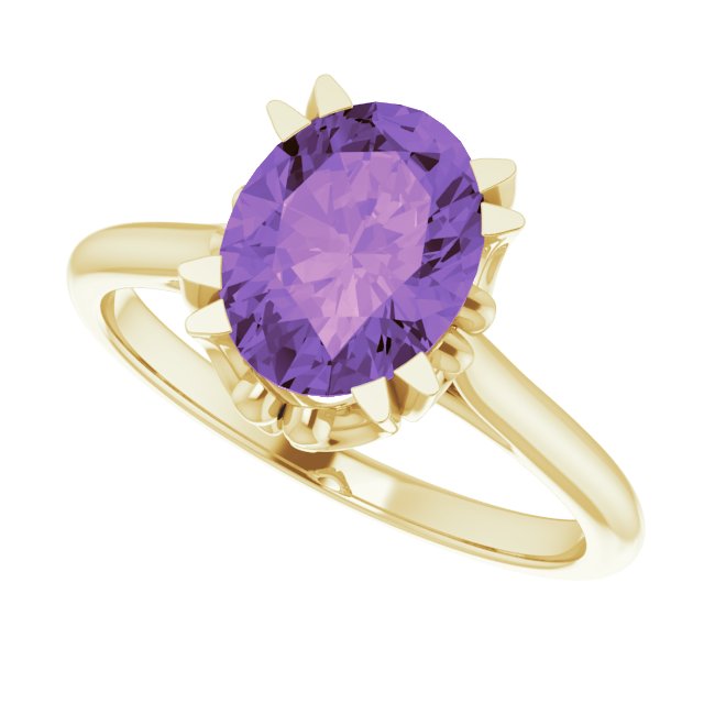14K Gold Oval Natural Amethyst Solitaire Ring – 6-10mm Stones - Yellow Gold - view 5