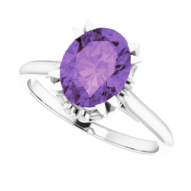 Platinum Oval Natural Amethyst Solitaire Ring – 6-10mm Stones - view 5