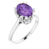Platinum Oval Natural Amethyst Solitaire Ring – 6-10mm Stones