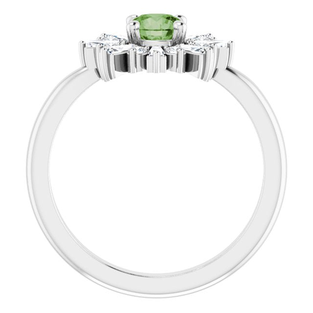 Platinum Round Natural Green Tourmaline & Natural Diamond Halo-Style Ring - view 2
