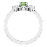 14K Gold Round Natural Green Tourmaline & Natural Diamond Halo-Style Ring - White Gold - view 2