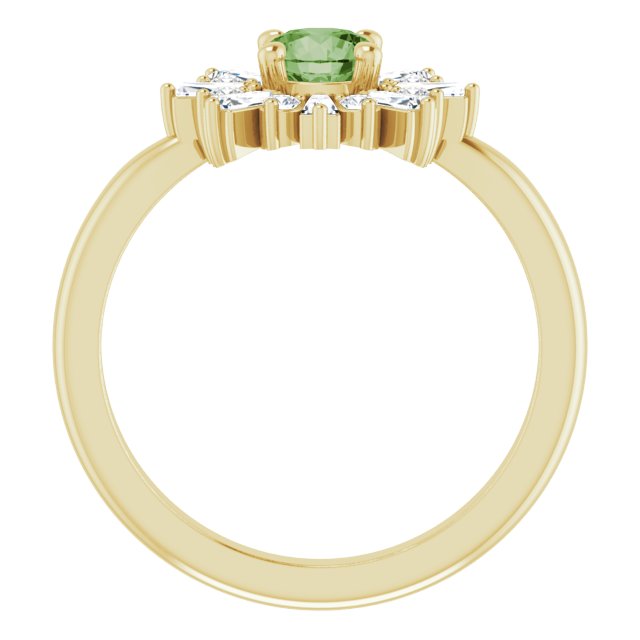 14K Gold Round Natural Green Tourmaline & Natural Diamond Halo-Style Ring - Yellow Gold - view 2