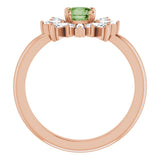 14K Gold Round Natural Green Tourmaline & Natural Diamond Halo-Style Ring - Rose Gold - view 2