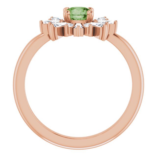 14K Gold Round Natural Green Tourmaline & Natural Diamond Halo-Style Ring - Rose Gold - view 2
