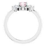 14K Gold Round Natural Pink Morganite & Natural Diamond Halo-Style Ring - White Gold - view 2