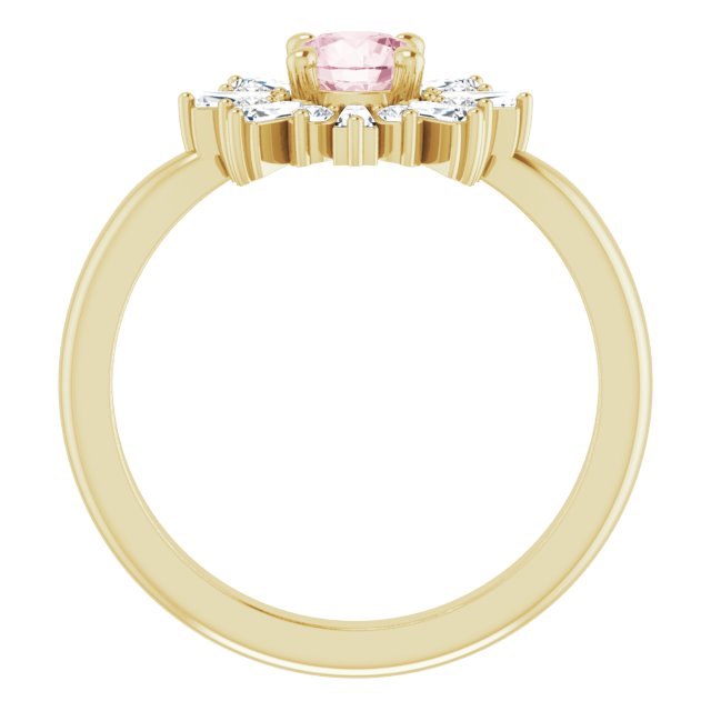 14K Gold Round Natural Pink Morganite & Natural Diamond Halo-Style Ring - Yellow Gold - view 2