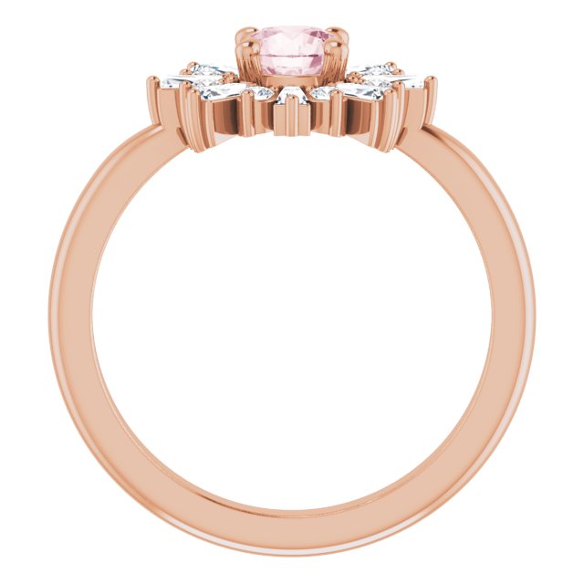 14K Gold Round Natural Pink Morganite & Natural Diamond Halo-Style Ring - Rose Gold - view 2