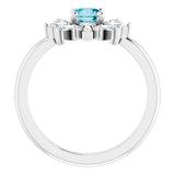 Platinum Round Natural London Blue Topaz & Natural Diamond Halo-Style Ring – 5mm Stones - view 2