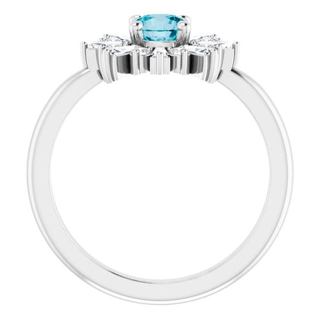 Platinum Round Natural London Blue Topaz & Natural Diamond Halo-Style Ring – 5mm Stones - view 2