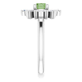 Platinum Round Natural Green Tourmaline & Natural Diamond Halo-Style Ring - view 4