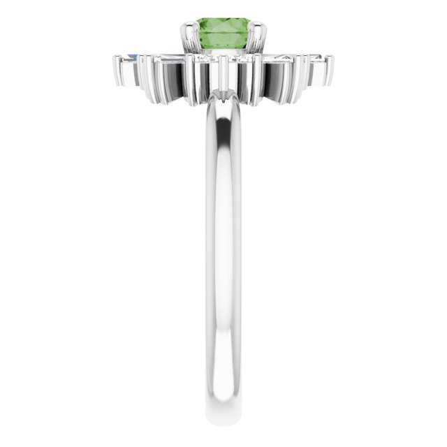 Platinum Round Natural Green Tourmaline & Natural Diamond Halo-Style Ring - view 4