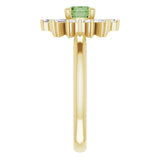 14K Gold Round Natural Green Tourmaline & Natural Diamond Halo-Style Ring - Yellow Gold - view 4