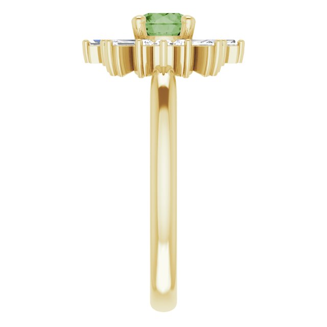 14K Gold Round Natural Green Tourmaline & Natural Diamond Halo-Style Ring - Yellow Gold - view 4
