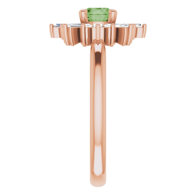 14K Gold Round Natural Green Tourmaline & Natural Diamond Halo-Style Ring - Rose Gold - view 4