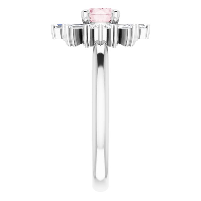 14K Gold Round Natural Pink Morganite & Natural Diamond Halo-Style Ring - White Gold - view 4